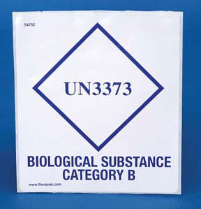 Therapak - Pre-Printed Label Laboratory Use Blue / White Paper UN3373 Biological Substance Category B Blue Shipping Lab/Specimen 3-1/2 X 5 Inch - 22130067