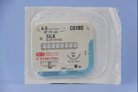J & J Healthcare Systems Perma-Hand Suture with Needle Nonabsorbable Coated Black Suture Braided Silk Size 4-0 30 Inch Suture 1-Needle 26 mm Length 1/2 Circle Taper Point Needle - K831H
