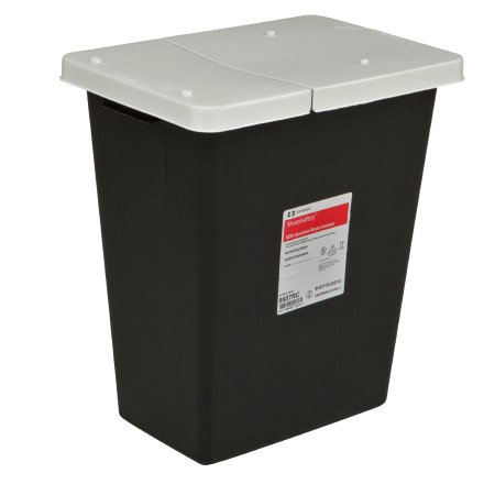 SharpSafety - RCRA Waste Container 17-3/4 H X 11 D X 15-1/2 W Inch 8 Gallon Black Base / White Lid Vertical Entry Gasketed Hinged Lid - 8607RC