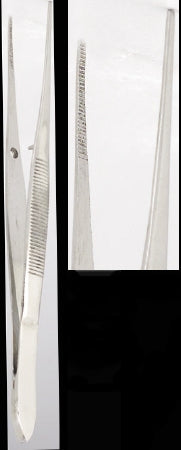 Medical Action Industries - Dressing Forceps Iris 4 Inch Length Floor Grade Stainless Steel NonSterile NonLocking Thumb Handle Straight Serrated Tip - 56416