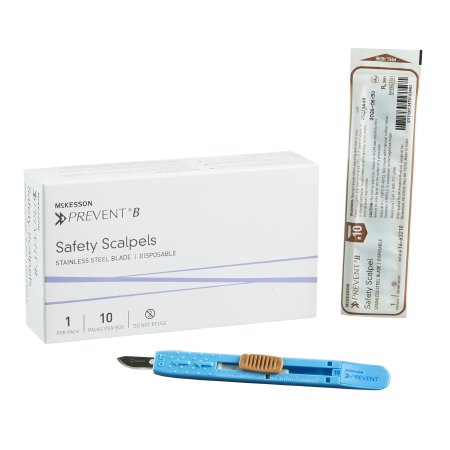 McKesson Prevent B - Safety Scalpel No. 10 Stainless Steel / Plastic Sensory Grip Handle Sterile Disposable - 16-63210