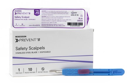 McKesson McKesson Prevent B Safety Scalpel Size 15 Stainless Steel / Plastic Plastic Sterile Disposable - 16-63215