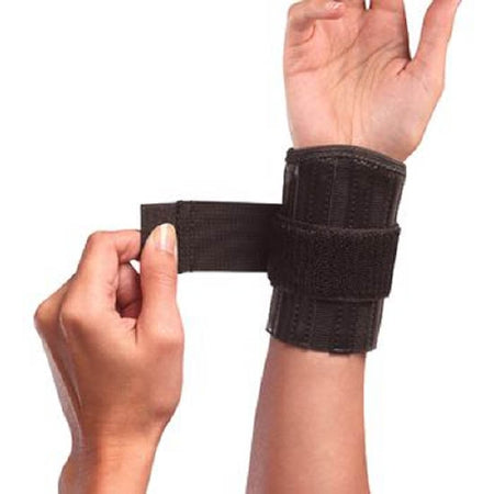 Mueller - Wrist Support Wraparound Fabric / Steel Left or Right Hand Black One Size Fits Most - 55115301