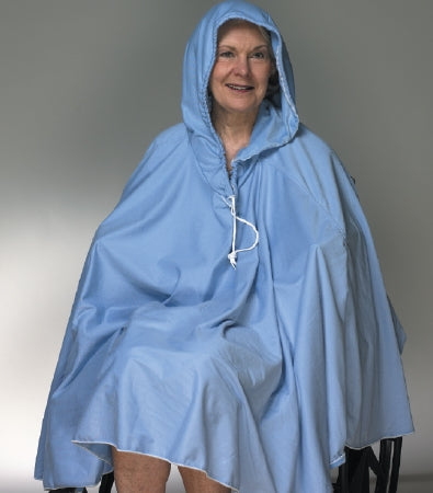 Skil-Care Shower Poncho with Hood Blue One Size Fits Most Over-the-Head Drawstring Closure Unisex - 909140