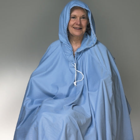 Skil-Care - Shower Poncho with Hood Blue One Size Fits Most Over-the-Head Drawstring Closure Unisex - 909150