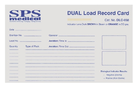 SPS Medical Supply Dual Sterilization Load Record Card Steam / EO Gas - DLC-058