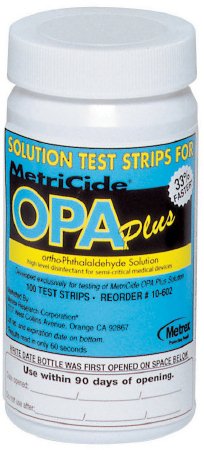 Metrex Research MetriCide OPA Plus OPA Concentration Indicator Pad 100 Test Strips Bottle Single Use - 10-602