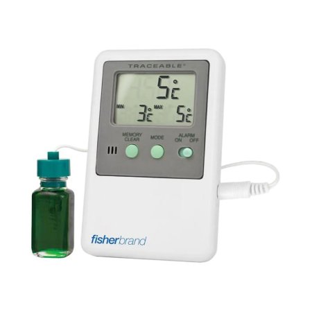 Fisherbrand Traceable - Digital Refrigerator / Freezer Thermometer with Alarm Fahrenheit / Celsius -58° to +158°F (-50° to +70°C) Bottle Probe Door / Wall Mount Battery Operated - S66277
