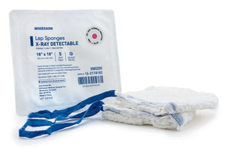 McKesson McKesson Surgical Laparotomy Sponge X-Ray Detectable Cotton 18 X 18 Inch 5 Count Hard Pack Sterile - 16-2118182