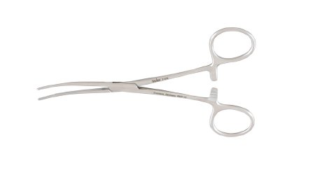 Miltex - Hemostatic Forceps Bainbridge 6 Inch Length OR Grade German Stainless Steel NonSterile Ratchet Lock Finger Ring Handle Curved Cross Serrated Tips with Longitudinal Grooves - 7-232