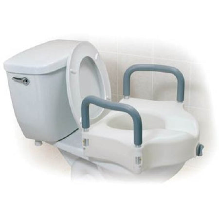 Patterson Medical Supply Raised Toilet Seat with Arms 5 Inch Height White 300 lbs. Weight Capacity - 557737