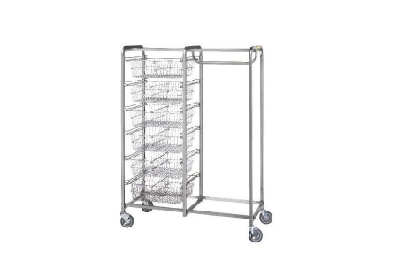 R & B Wire Products Garment Rack with Hanger 21 X 50 X 68 Inch, 7 X 19.5 X 22.5 Inch Basket Dimension, Chrome Plated Basket, Steel Frame, Polyurethane Caster, 70 lbs. Product Weight - 1014