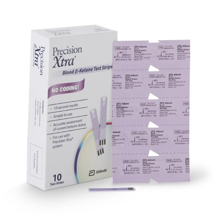 Precision Xtra - Blood Ketone Test Strips 10 Strips per Box 10 second test time and 1.5 microliters blood sample size For Ketone Precision Meters - 57599074501