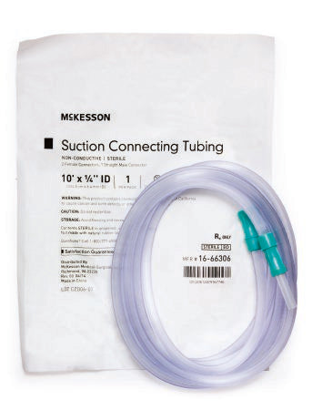 McKesson McKesson Suction Connector Tubing 10 Foot Length 1/4 Inch ID Sterile Female / Male Connector Clear Ribbed OT Surface PVC - 16-66306