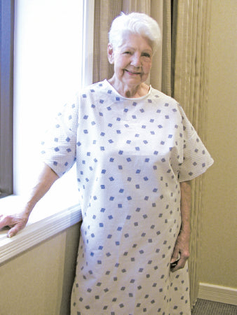 Standard Textile Patient Exam Gown Large Adult NonSterile Blue Print - 74F49430