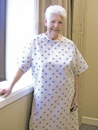 Standard Textile Patient Exam Gown Large Adult NonSterile Blue Print - 74F49430