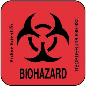 Fisherbrand - Pre-Printed Label Warning Label Flourescent Red Paper Biohazard / Symbol Black Biohazard 1 X 1 Inch - 18999930