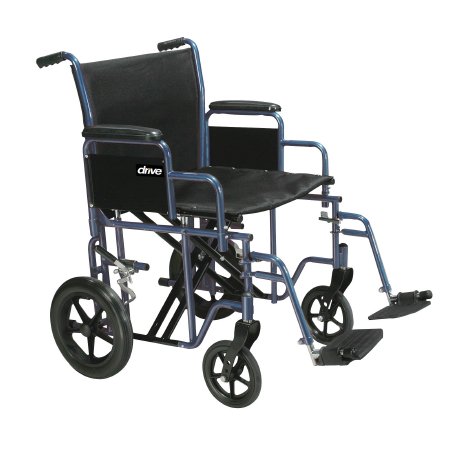Drive Medical - Bariatric Transport Chair Steel Frame with Blue Finish 450 lbs. Weight Capacity Desk Length / Removable / Reversible Arm Black Upholstery - BTR20-B