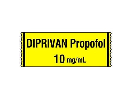 Shamrock Scientific Pre-Printed Label Anesthesia Label DIPRIVAN / Propofol 10 mg/ml Yellow 1/2 X 500 Inch - SA-209
