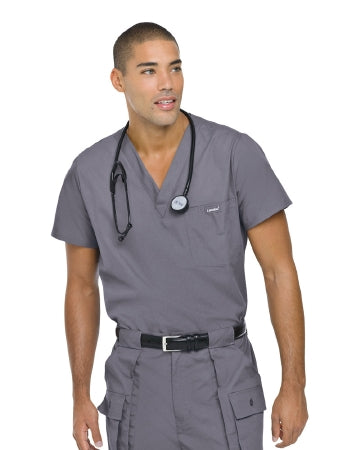Landau Uniforms Scrub Shirt X-Large Black 1 Pocket Short Set-In Sleeves Male - 7594BKPXLG