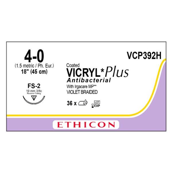Ethicon Inc,a J & J Company Suture 4-0 Tcs/Pg910 Fs-2 Coated Vicryl Plus Violet 18" Braid 36/Bx - VCP392H