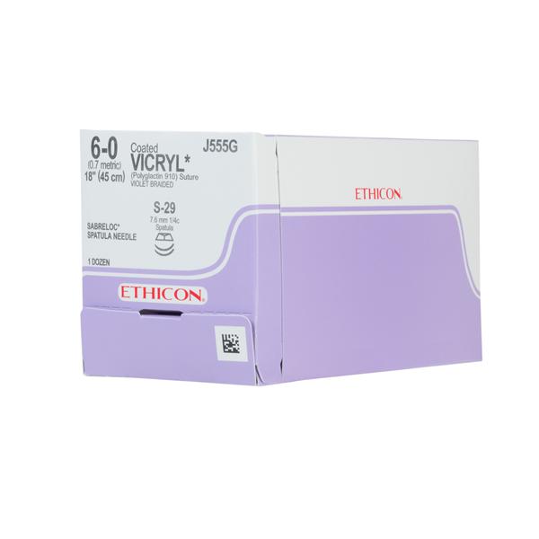 Ethicon Inc,a J & J Company Suture 6-0 Polyglactin 910 S-29/S-29 Vicryl Violet 1X18" Double Arm Braid 12/Bx - J555G