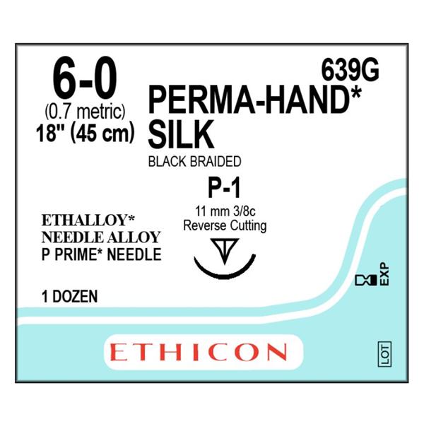 Ethicon Inc,a J & J Company Suture 6-0 Silk P-1 Perma-Hand Black 1X18" Braid 12/Bx - 639G