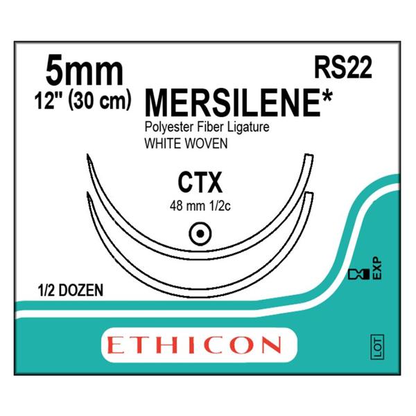 Ethicon Inc,a J & J Company Suture 5Mm Polyester Ctx/Ctx Mersilene White 12" Double Arm Braid 6/Bx - RS22