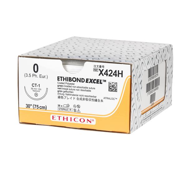 Ethicon Inc,a J & J Company Suture 0 Polyester Ct-1 Ethibond Excel Green 30" Braid 36/Bx - X424H