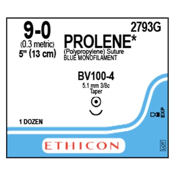 Ethicon Inc,a J & J Company Suture 9-0 Polypropylene Bv100-4 Prolene Blue 5" Monofilament 12/Bx - 2793G