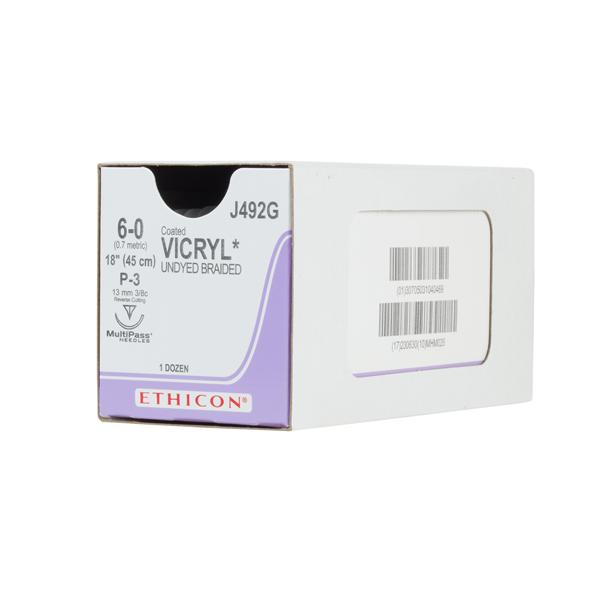 Ethicon Inc,a J & J Company Suture 6-0 Polyglactin 910 P-3 Vicryl Undyed 18" Braid 12/Bx - J492G