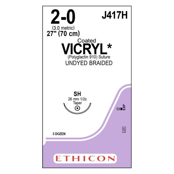 Ethicon Inc,a J & J Company Suture 2-0 Polyglactin 910 Sh Vicryl Undyed 27" Braid 36/Bx - J417H
