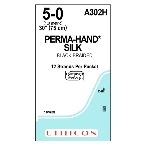 Ethicon Inc,a J & J Company Suture 5-0 Silk No Needle Perma-Hand Black 18" Braid 36/Bx - A302H