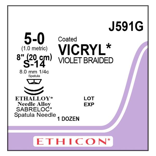 Ethicon Inc,a J & J Company Suture 5-0 Polyglactin 910 S-14/S-14 Vicryl Violet 8" Double Arm Braid 12/Bx - J591G