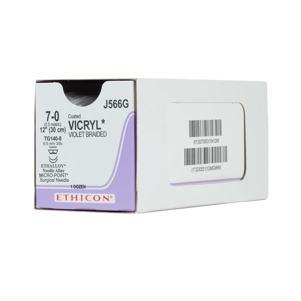 Ethicon Inc,a J & J Company Suture 7-0 Pg910 Tg140-8/Tg140-8 Vicryl Violet 12" Double Arm Braid 12/Bx - J566G