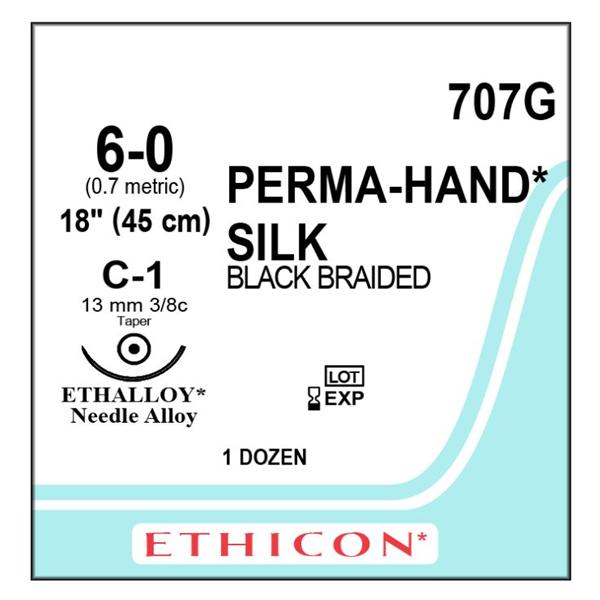 Ethicon Inc,a J & J Company Suture 6-0 Silk C-1 Perma-Hand Black 18" Braid 12/Bx - 707G