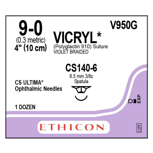 Ethicon Inc,a J & J Company Suture 9-0 Polyglactin 910 Cs140-6 Vicryl Violet 4" Braid 12/Bx - V950G