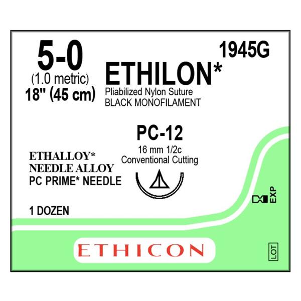 Ethicon Inc,a J & J Company Suture 5-0 Nylon Pc-12 Ethilon Black 18" Monofilament Bx - 1945G