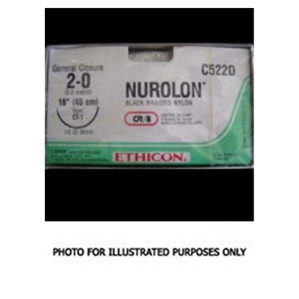 Ethicon Inc,a J & J Company Suture 3-0 Nylon Fsl Nurolon Black 8X18" Braid Bx - C566D