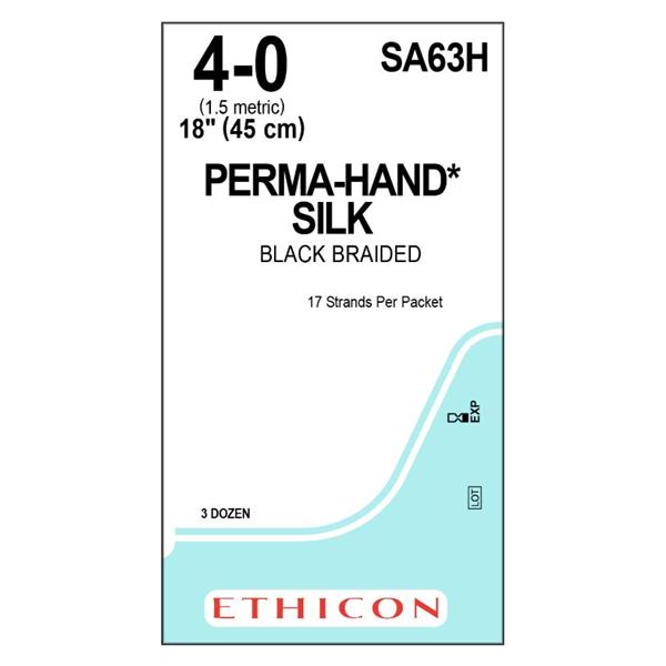 Ethicon Inc,a J & J Company Suture 4-0 Silk No Needle Perma-Hand Black 17X18" Braid 36/Bx - SA63H