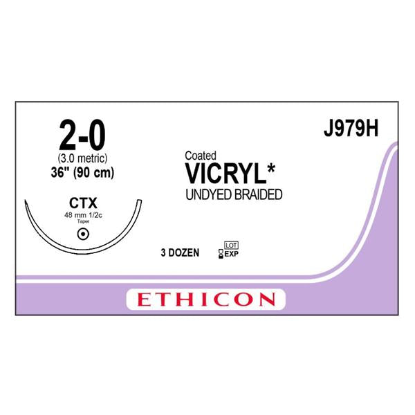 Ethicon Inc,a J & J Company Suture 2-0 Polyglactin 910 Ctx Vicryl Undyed 36" Braid 36/Bx - J979H