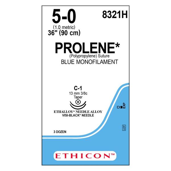Ethicon Inc,a J & J Company Suture 5-0 Polypropylene C-1/C-1 Prolene Blue 36" Double Arm Monofilament 36/Bx - 8321H
