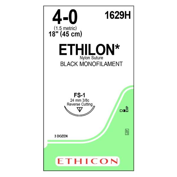 Ethicon Inc,a J & J Company Suture 4-0 Nylon Fs-1 Ethilon Black 18" Monofilament 36/Bx - 1629H