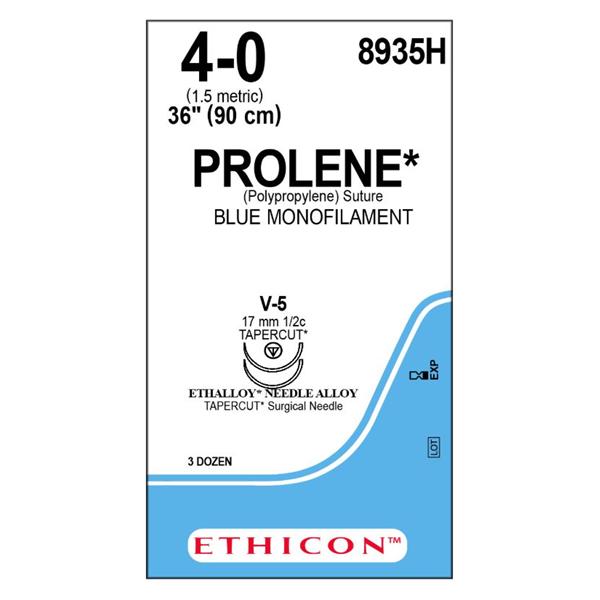 Ethicon Inc,a J & J Company Suture 4-0 Polypropylene V-5/V-5 Prolene Blue 36" Double Arm Monofilament 36/Bx - 8935H
