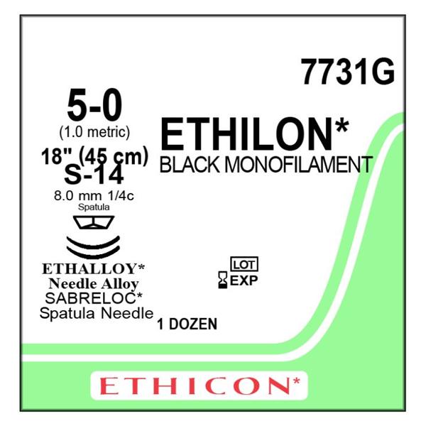 Ethicon Inc,a J & J Company Suture 5-0 Nylon S-24/S-24 Ethilon Black 18" Double Arm Monofilament 12/Bx - 7731G