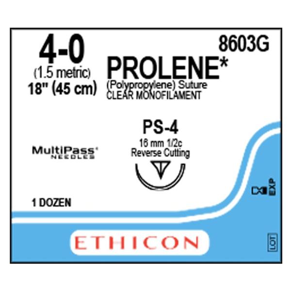 Ethicon Inc,a J & J Company Suture 4-0 Polypropylene Ps-4 Prolene Undyed 18" Monofilament 12/Bx - 8603G