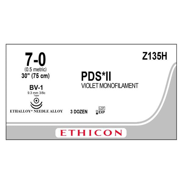Ethicon Inc,a J & J Company Suture 7-0 Pdo Bv-1/Bv-1 Pds Ii Violet 30" Double Arm Monofilament 36/Bx - Z135H