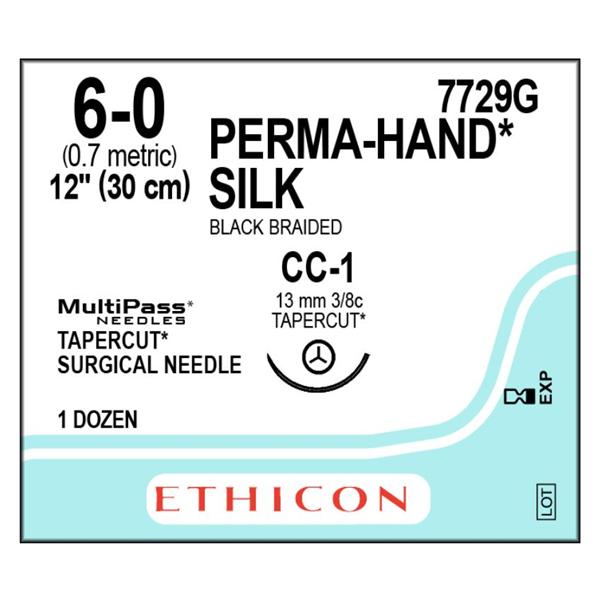 Ethicon Inc,a J & J Company Suture 6-0 Silk Cc-1 Perma-Hand Black 1X12" Braid 12/Bx - 7729G