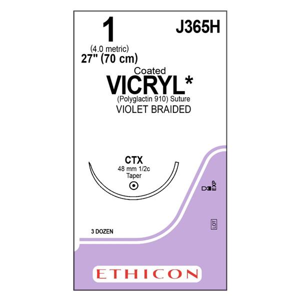 Ethicon Inc,a J & J Company Suture 1 Polyglactin 910 Ctx Vicryl Violet 27" Braid 36/Bx - J365H