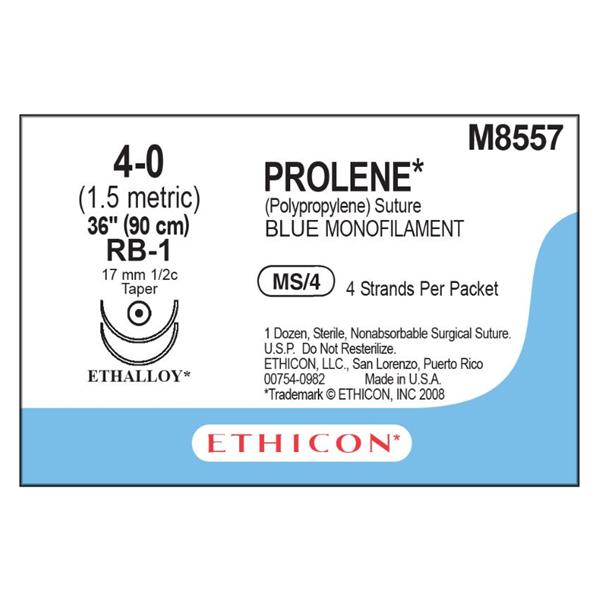 Ethicon Inc,a J & J Company Suture 4-0 Pp Rb-1/Rb-1 Prolene Blue 4-36" Double Arm Monofilament 12/Bx - M8557